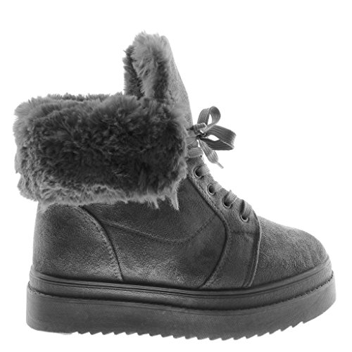 Angkorly - Zapatillas Moda Botines Plataforma Botas Militares Botas de Nieve Mujer Piel tacón Plano 4.5 CM - Gris 151-80 T 39