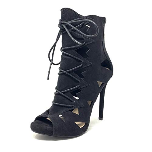 Angkorly - Zapatillas Moda Botines Tacón escarpín Stiletto Abierto Sexy Mujer impresión de Serpiente pitón Tacón de Aguja Alto 12 CM - Negro CB67 T 39