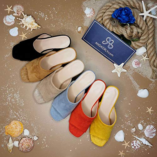 Angkorly - Zapatillas Moda Mula Tacón escarpín Tacones pequeños Matrimonio Ceremonia La Noche Mujer Simple básica Tacón Ancho Alto 6.5 CM - Amarillez XF95 T 36