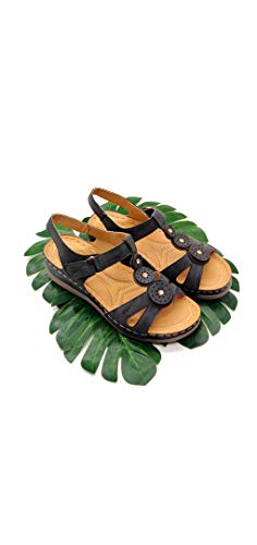 Angkorly - Zapatillas Moda Sandalias Estilo ortopedico Senior Correa-T Mujer Correas Acabado Costura Pespunte Tacón Plano 3.5 CM - Negro 18 D-90 T 36