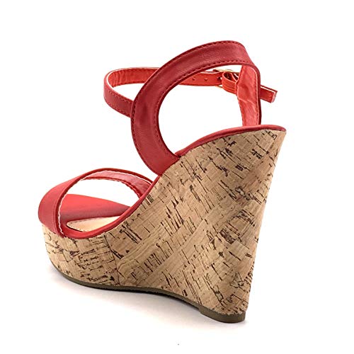 Angkorly - Zapatillas Moda Sandalias Tacón escarpín Tacones Altos Folk/Etnico Bohemia Mujer Tanga básica Corcho Plataforma 12 CM - Rojo 660-10 T 39