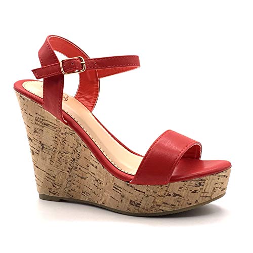 Angkorly - Zapatillas Moda Sandalias Tacón escarpín Tacones Altos Folk/Etnico Bohemia Mujer Tanga básica Corcho Plataforma 12 CM - Rojo 660-10 T 39