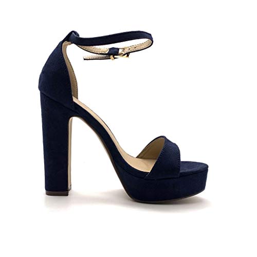 Angkorly - Zapatillas Moda Tacón escarpín Sandalias Tacones Altos Plataforma Abierto Mujer Simple básica Tanga Tacón Ancho Alto 13.5 CM - Azul Marino 59 T 39