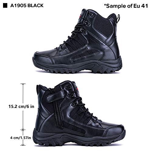 Ansbowey Botas de senderismo para hombre y mujer, con cremallera YKK, resistentes al desgaste, antideslizantes, militares y botas de uso, color Negro, talla 43 EU