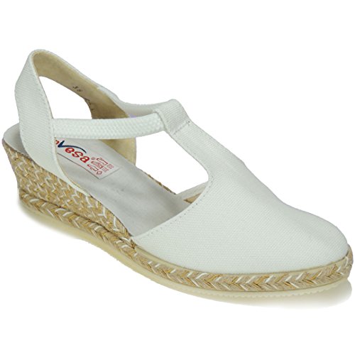 ANVESA 419 Zapatilla Valenciana con Cuña de 5CM en Esparto Cáñamo Yute para Mujer Blanco Talla 41