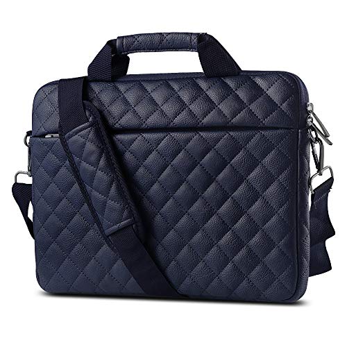 AtailorBird Bolso Bandolera para Portátil de 15.6 Pulgadas, Bolso de Mensajero con Asa de Moda/Correa de Equipaje, Funda Protectora Impermeable de Cuero PU con Diamantes para Portátil, Azul Oscro