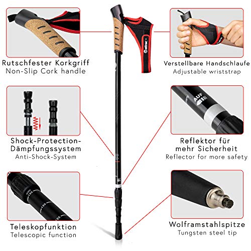 ATTRAC Bastones Marcha nórdica »Clásicos« con Sistema telescópico, antichoque y Amortiguador - Longitud Regulable de 67 a 136 cm y Empuñadura en Corcho + PDF Workout (Classic)