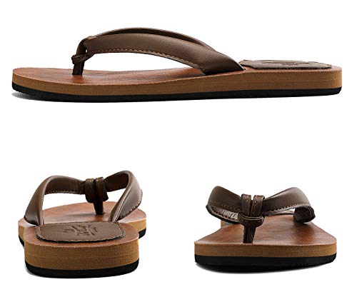 AXBOXING Chanclas Mujer Flip Flop PU Cuero Simple Elegante Sommer Sandalias Verano Suave Ligeras Playa Vacaciones Antideslizantes Tamaño 36-41 (MARRÓN, Numeric_38)