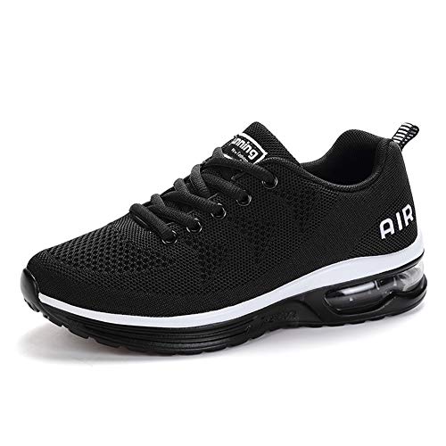 Axcone Hombre Mujer Zapatillas de Correr Casual Aire Libre Deporte Fitness Zapatillas de Running para Deportivos Entrenamiento-Blanco Negro 43