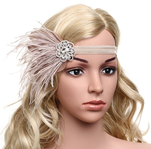 BABEYOND Años 20 Flapper Diadema de Pluma Diadema Gatsby Vintage Cinta para el Pelo con Cristal Accesorios Vintage Disfraz Gran Gatsby Fiesta Temática Prom