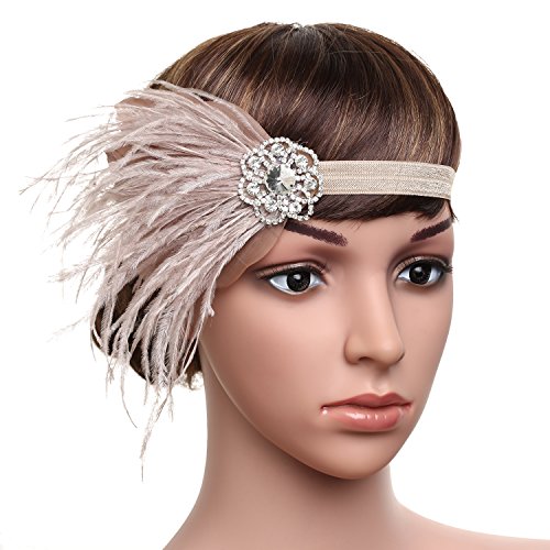 BABEYOND Años 20 Flapper Diadema de Pluma Diadema Gatsby Vintage Cinta para el Pelo con Cristal Accesorios Vintage Disfraz Gran Gatsby Fiesta Temática Prom