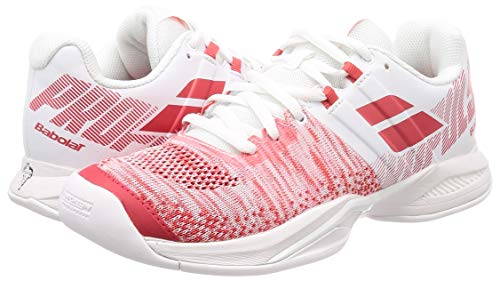 Babolat Propulse Blast Teppichschuh Damen-Weiß, Rot, Zapatillas de Tenis Mujer, White Hibiscus, 38 EU