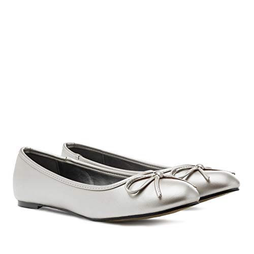 Bailarinas de Mujer con Mini tacón y Lazo Decorativo - TG104 - Loafer para Mujer - Zapatos Muy cómodos - Amplia diseños. Plata EU 44