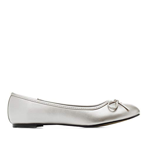 Bailarinas de Mujer con Mini tacón y Lazo Decorativo - TG104 - Loafer para Mujer - Zapatos Muy cómodos - Amplia diseños. Plata EU 44