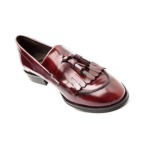 Beatnik Shoes Mocasines de Mujer en Piel Burdeos con Borlas Beatnik Tassel Loafer Tammi Red, Talla : 36