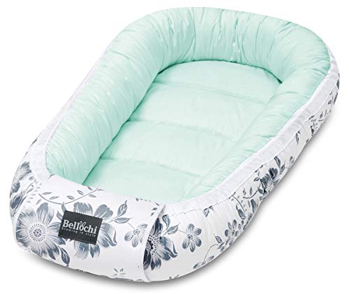 Bellochi Nido Bebe Recien Nacido, Reductor de Cuna Nido para Bebe - 100% Algodón - OEKO-TEX Certificado - 90x60x12cm con Bordes Protectores - Mint Berry