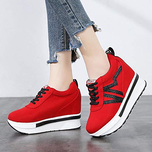 Berimaterry Zapatillas para Mujer Moda Casual Lona Plataforma Gruesa con Cordones CuñAs Zapato De Trabajo Zapatos para Damas Zapatillas de Plataforma Cuña Deportivo para Mujer Primavera