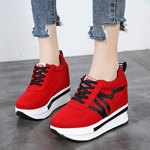 Berimaterry Zapatillas para Mujer Moda Casual Lona Plataforma Gruesa con Cordones CuñAs Zapato De Trabajo Zapatos para Damas Zapatillas de Plataforma Cuña Deportivo para Mujer Primavera