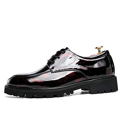 Best-choise Zapatos de Moda para Hombres Vestido de Punta Redonda de Charol Floral Encajes Llamativo (Color : Rojo, tamaño : 42 EU)