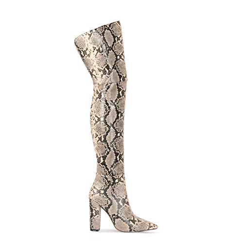 Bewinch Botas Mosqueteras Mujer, Muslo Atractivo del Tacón Alto, Privado De Personalización Moda Botas Cremallera Lateral Adecuados para La Mascarada, Fiesta, Bar,Beige,EU35