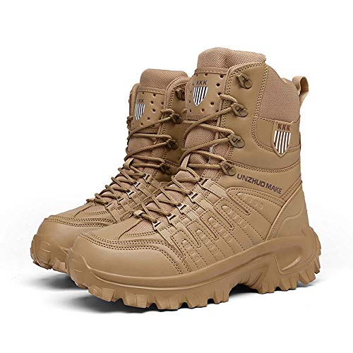 Bititger - Botas de desierto militares de piel, impermeables, con cremallera, botas tácticas y de combate para hombre, para patrullas, de seguridad, para policías, color Beige, talla 45 EU