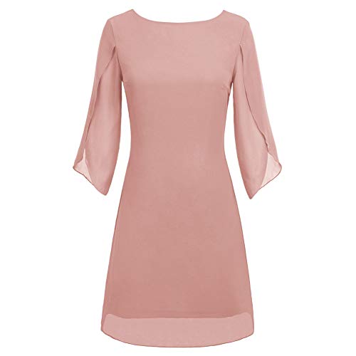 Blusa Gasa para Mujer Vestido 3/4 Manga Casual Oficina Cuello Redondo Elegante Vestido Top L Cl011125-15