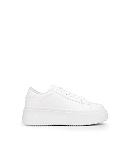 BOSANOVA Zapatillas Blancas con Plataforma 5 cm y Cordones para Mujer | Bambas Total Look Blanco. Blanco 37