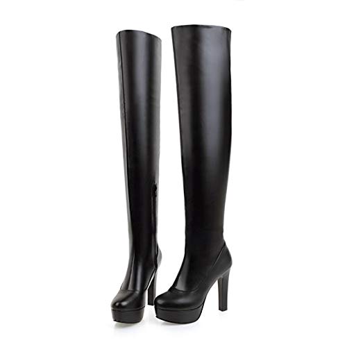 Botas Altas hasta el Muslo para Mujer Zapatos de Tubo Largo con Plataforma cálida y Resistente al Agua para Invierno Botas Informales de Fiesta por Encima de la Rodilla de Cuero para Mujer