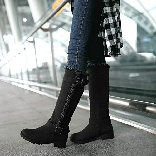 Botas Altas para Mujer de Invierno Hebilla de Cinturón Botas de Nieve Cálidas Alto Botas de Mujer Casual Plataforma Botas de Cordones Seguridad Zapatillas riou