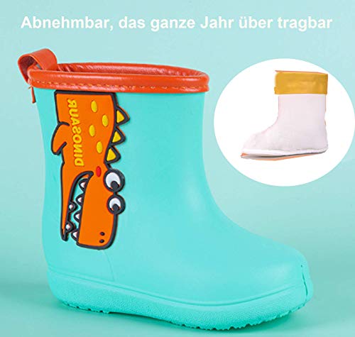 Botas de Agua Niños Niñas Forradas Botas de Lluvia niño Dibujos Animados Impermeable y Antideslizante Rain Boots,01 Verde,EU23/24