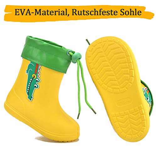 Botas de Agua Unisex para niños Botas de Lluvia de Dibujos Animados Zapatos Antideslizantes de Goma EVA Botas de Lluvia para niñas,01 Amarillo,22