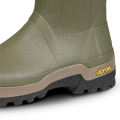 Botas de goma de caza de endurecedora, forradas con neopreno de 3 mm, suela antideslizante Vibram®, color Verde, talla 43 EU