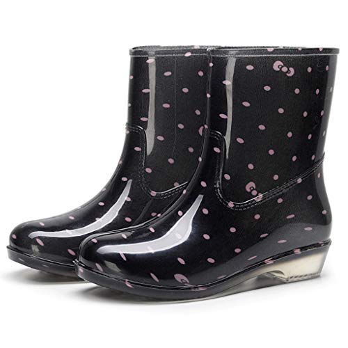 Botas de lluvia cálidas para mujer, zapatos de agua antideslizantes femeninos en botas de lluvia de tubo para adultos de invierno al aire libre, zapatos de trabajo de goma (40, negro)