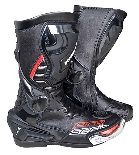 Botas de Motocicleta Hombre, Botas de Cuero Deportivas, Impermeables, de Cuero, Protectores rígidos Integrados estables, con protección de Tobillo, Negro, 44