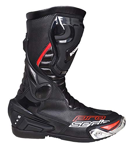 Botas de Motocicleta Hombre, Botas de Cuero Deportivas, Impermeables, de Cuero, Protectores rígidos Integrados estables, con protección de Tobillo, Negro, 44