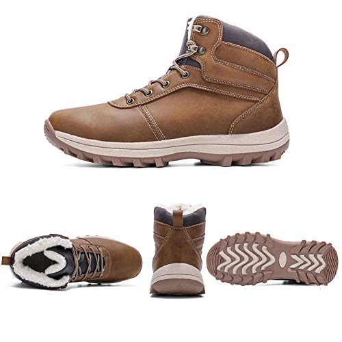 Botas de Nieve Hombre Impermeable Botas de Invierno Antideslizante Calientes Botines Sneakers Marrón 45