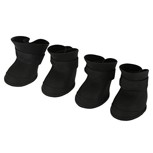 Botas Impermeables para Perros, 4 Piezas, portátiles, de Silicona Premium, Bonitos, Antideslizantes, Protectores para Mascotas, Cachorros, Gatos, Zapatos de Lluvia con Correas Ajustables(M Negro)