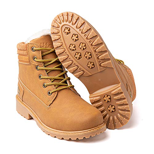 Botas Invierno Mujer Cálidos Forradas Zapatos de Invierno Clásicas Moda Botas de Nieve Antideslizantes con Cordones Planas 3.2 CM 3 Marrón Talla 43 EU