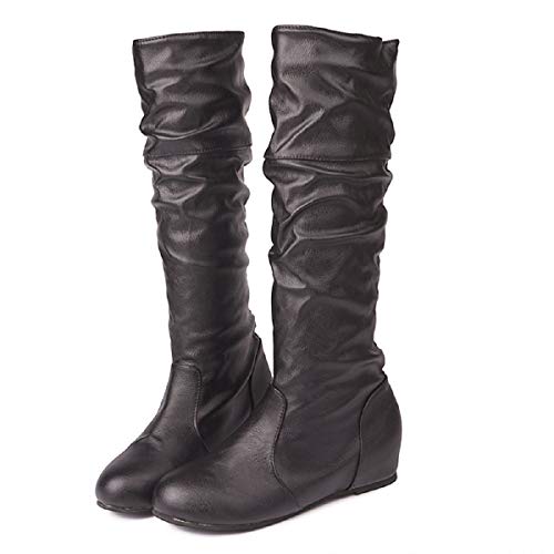 Botas Militares Para Mujer-Ronamick Botas Plisadas de Color Sólido Para Mujer Botas Altas Botas de nieve Botas Botines