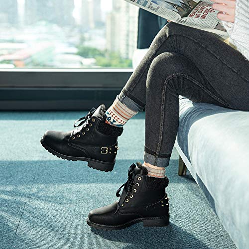 Botas Mujer Invierno Nieve de Cuero PU Zapatos Planas Calentar Piel Forro Cordones Botas Senderismo Snow Boots Outdoor Negro Caqui Gris Rosa 36-43 EU