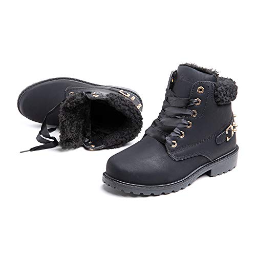 Botas Mujer Invierno Nieve de Cuero PU Zapatos Planas Calentar Piel Forro Cordones Botas Senderismo Snow Boots Outdoor Negro Caqui Gris Rosa 36-43 EU