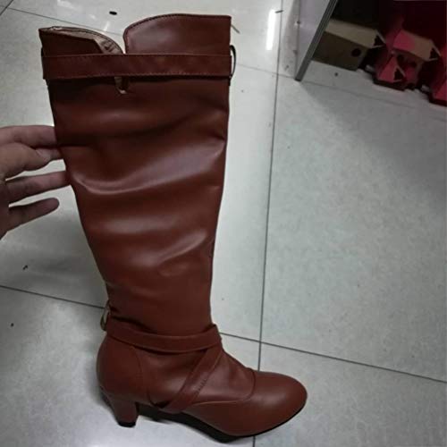 Botas Mujer Media caña Estrecha Puntiaguda Felpa cálida otoño Invierno Hebilla Plisada Correa Damas Fiesta Botas de Motorista