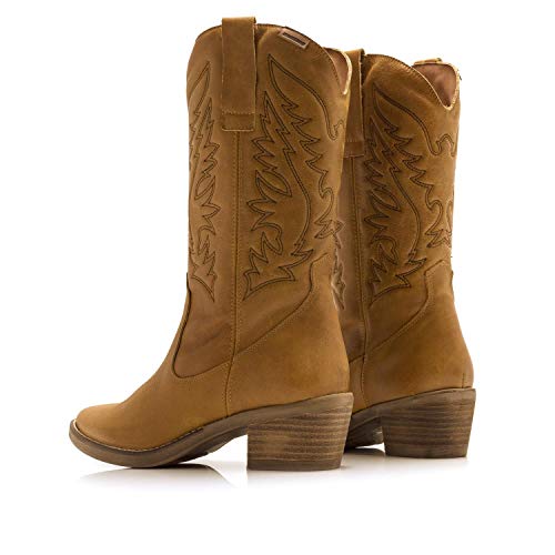 Botas Mujer mustang | Botas Ares 58964 | mustang Mujer | De Piel, con Interior Piel, caña Alta y Punta Afilada | Botas Casual | sin Cierre-Abiertos | 44769 | Cuero | 41