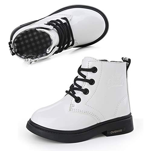 Botas Niñas Botines Niña Impermeable Cuero Martin Botas de Invierno Niñas Niños Cordones Antideslizante Transpirable Zapatos Blanco con Felpa 30 EU