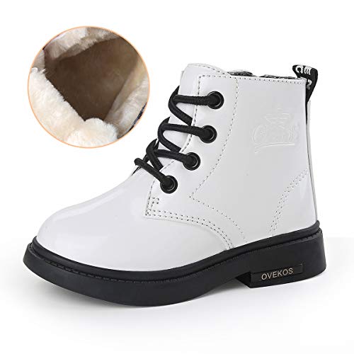 Botas Niñas Botines Niña Impermeable Cuero Martin Botas de Invierno Niñas Niños Cordones Antideslizante Transpirable Zapatos Blanco con Felpa 30 EU