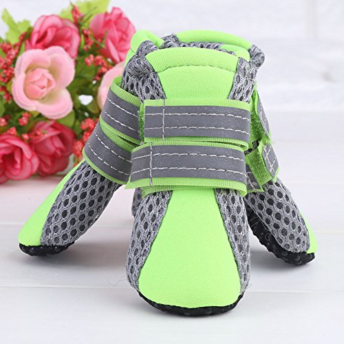 Botas para perros Zapatos antideslizantes para caminar para perros Zapatos cómodos de malla para mascotas Botas transpirables para caminar para mascotas Zapatos lindos de viaje para cachorros(L-Verde)