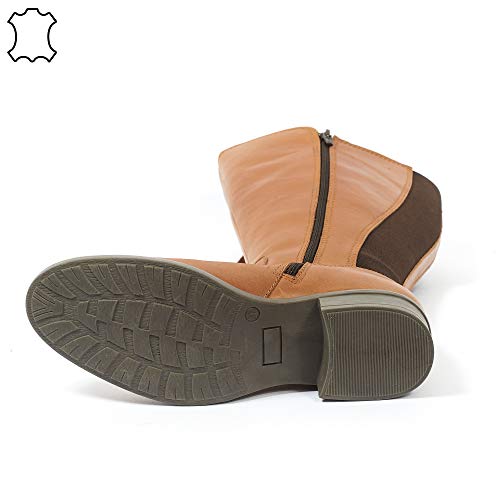 Botas Tipo Jinete en Piel para Gemelos Anchos. Modelo Noëlla. (38 EU, Camel)