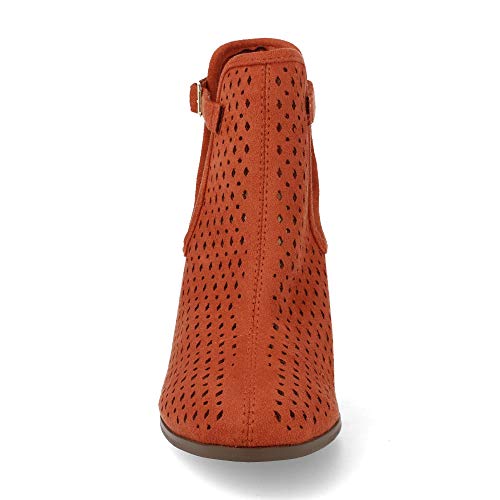 Botin de Mujer campero de Tacon Alto con Lateral Abierto y Corte Calado Primavera Verano 2019. Talla 37 Naranja