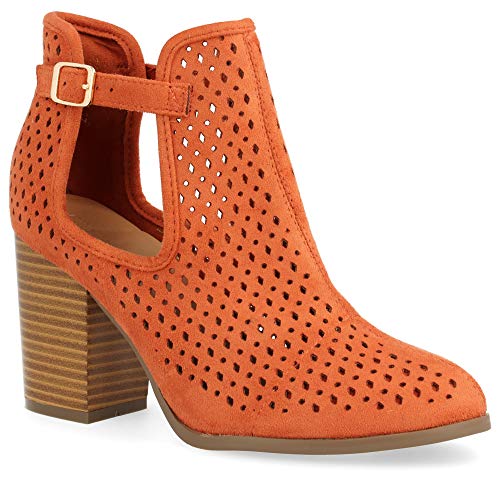 Botin de Mujer campero de Tacon Alto con Lateral Abierto y Corte Calado Primavera Verano 2019. Talla 37 Naranja