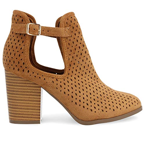 Botin de Mujer campero de Tacon Alto con Lateral Abierto y Corte Calado Primavera Verano 2019. Talla 38 Camel